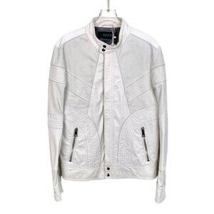 Gucci Mens Biker Jacket White Leather Size 50 Made In Italy